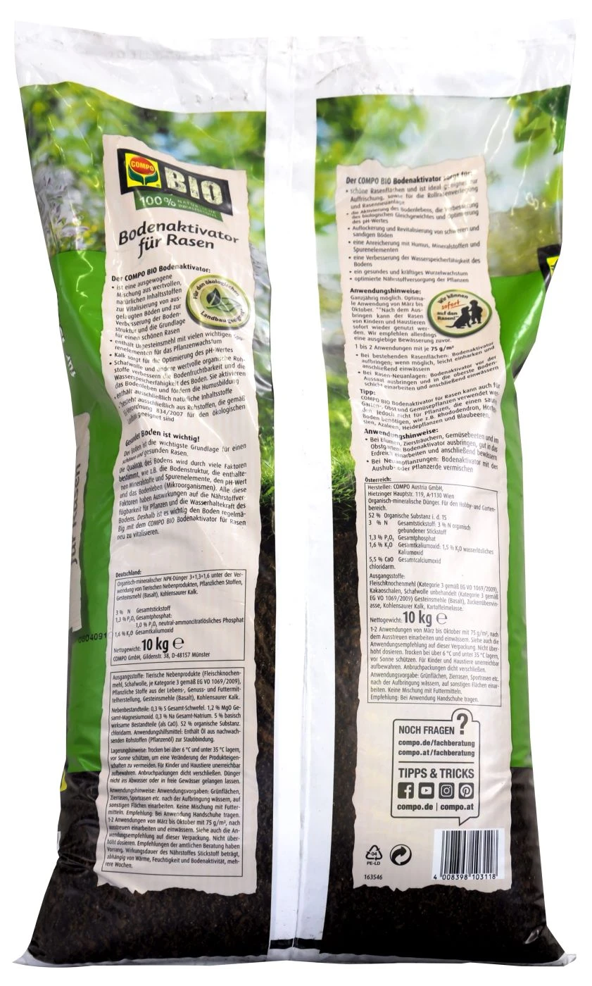Compo Bio Bodenaktivator Für Rasen - 10 Kg 2 Compo Bio Bodenaktivator Für Rasen - 10 Kg – Bild 2