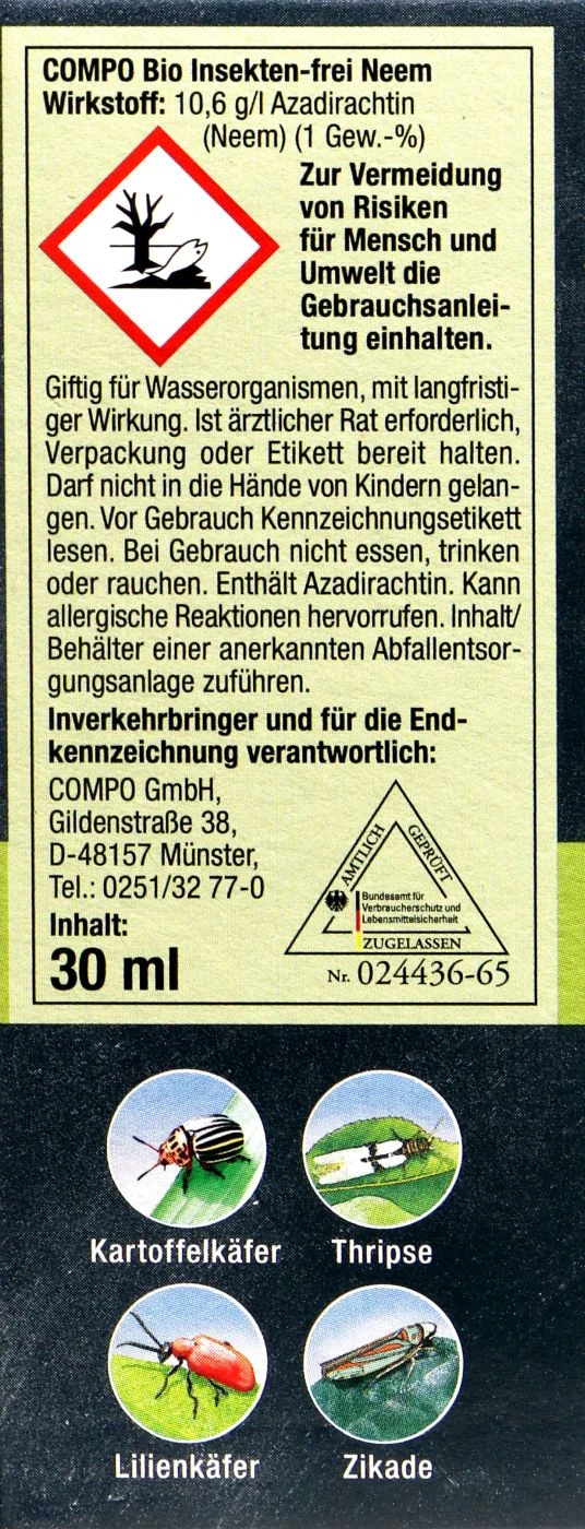 Compo Bio Insekten-frei Neem - 30 Ml 2 Compo Bio Insekten-frei Neem - 30 Ml – Bild 2
