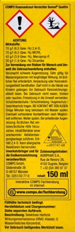Compo Rasenunkraut-Vernichter Banvel Quattro - 150 Ml -Gartenbedarf Geschaft Compo20Rasenunkraut Vernichter20Banvel20Quattro 33421 L01