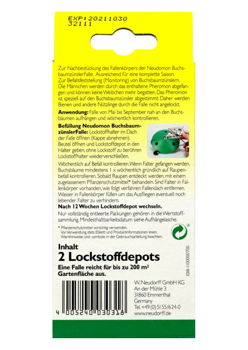 Neudorff Neudomon Buchsbaumzünsler Falle Nachfüllpack - 2 Stück 2 Neudorff Neudomon Buchsbaumzünsler Falle Nachfüllpack - 2 Stück – Bild 2